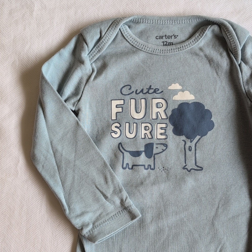 carter's dog graphic cotton long sleeve bodysuit blue 12 months baby boy